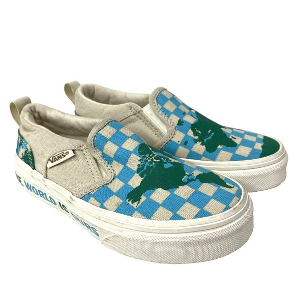 VANS Shoes Kids Boys Girls Size US 11 Map World Earth Slip On Sneakers - Picture 1 of 8